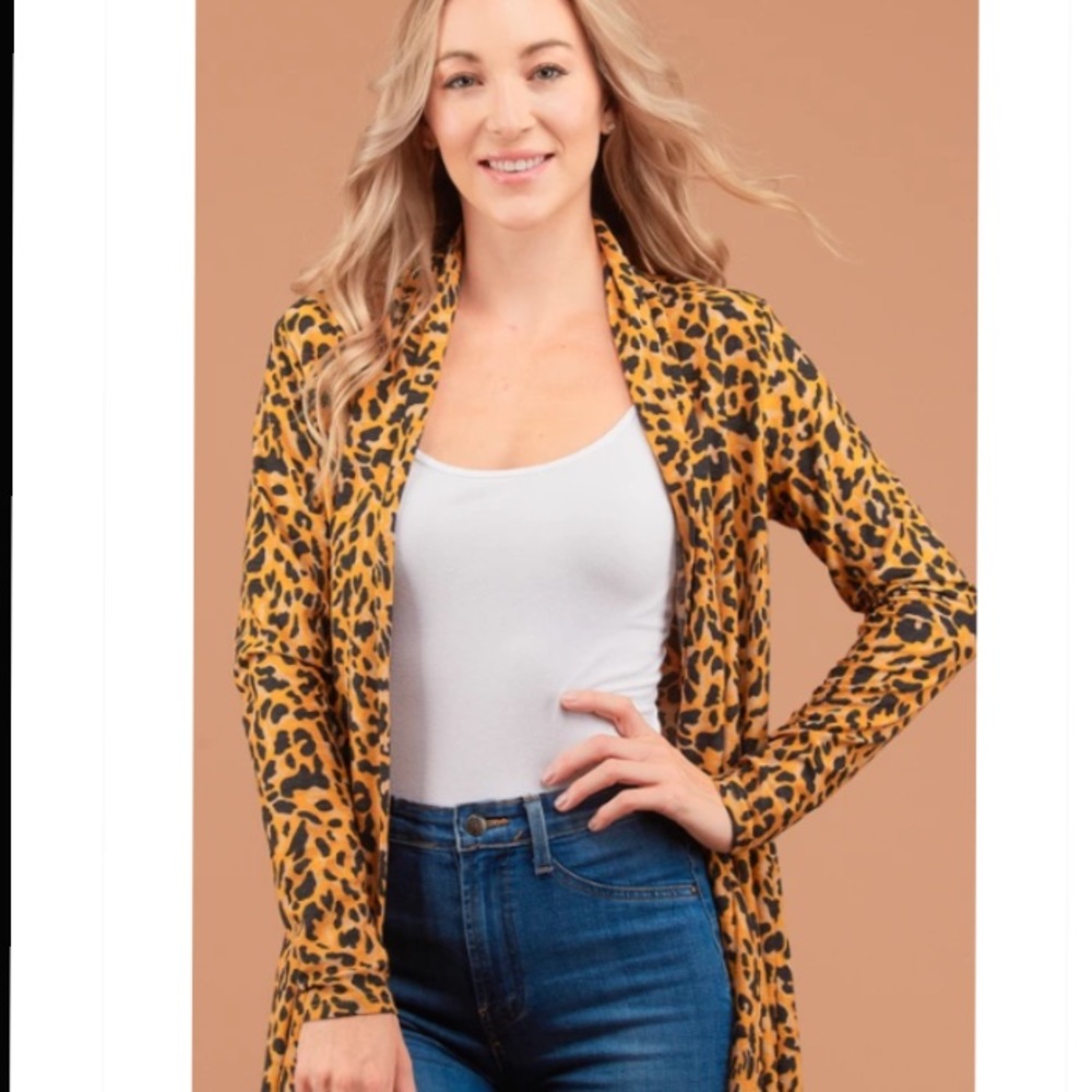 ONE LEFT!   Mustard Animal Print Cardigan - Picture 3 of 4
